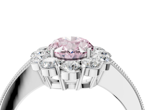 White gold Fancy Pink Oval Cut Cut Halo Diamond Pavé Engagement Ring with Milgrain Detailing_4