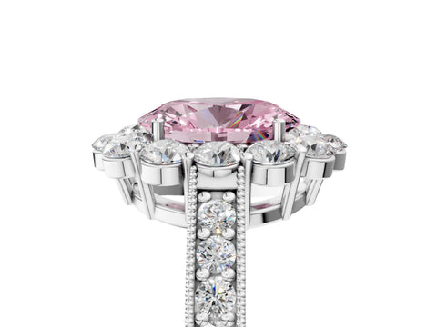 White gold Fancy Pink Oval Cut Cut Halo Diamond Pavé Engagement Ring with Milgrain Detailing_5