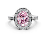 White gold Fancy Pink Oval Cut Cut Halo Pavé Diamond Ring