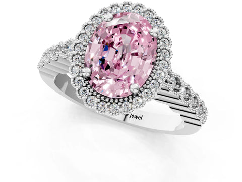 White gold Fancy Pink Oval Cut Cut Halo Pavé Solitaire Ring with Milgrain Band_13