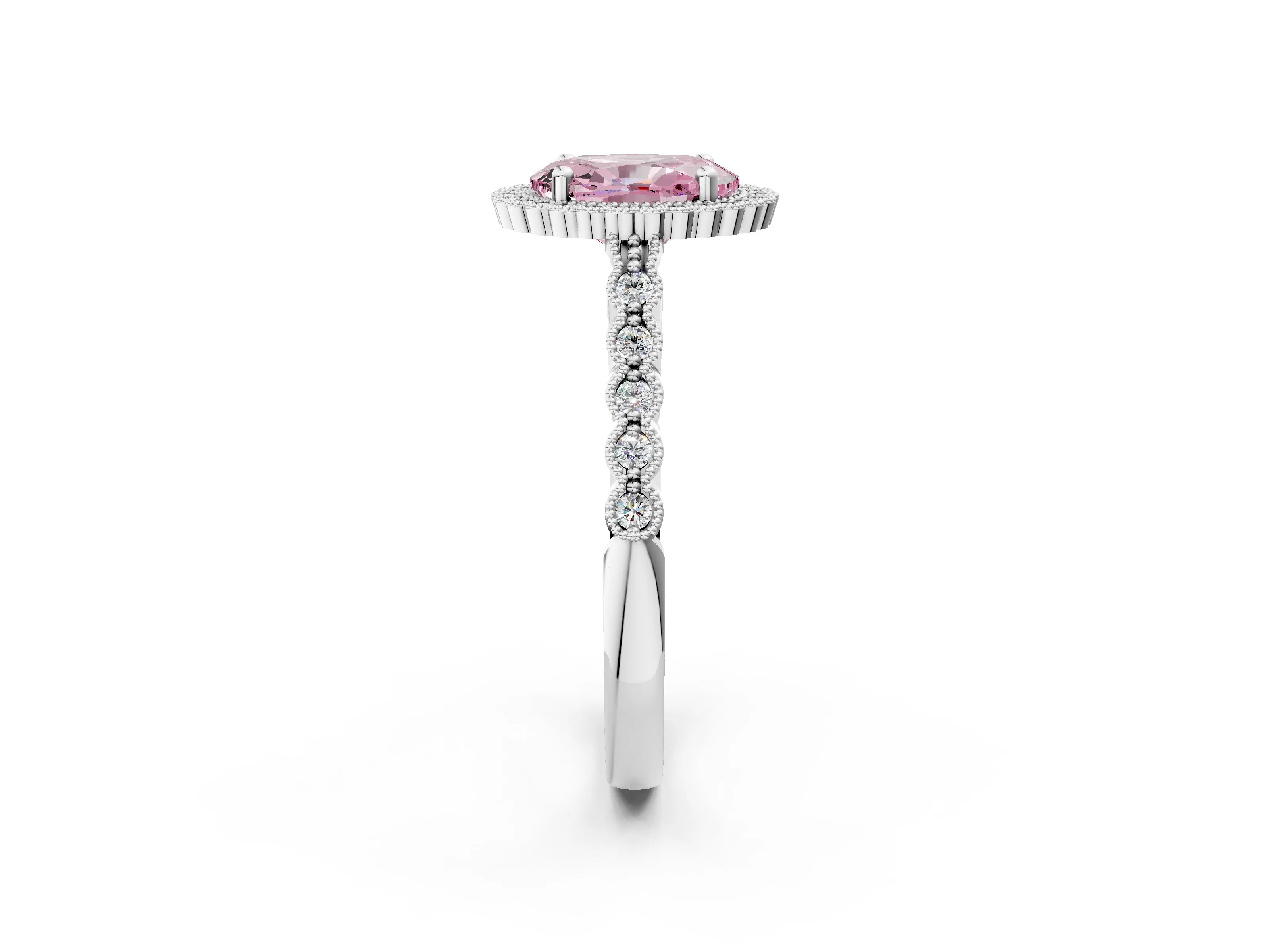 White gold Fancy Pink Oval Cut Cut Halo Pavé Solitaire Ring with Milgrain Band_14