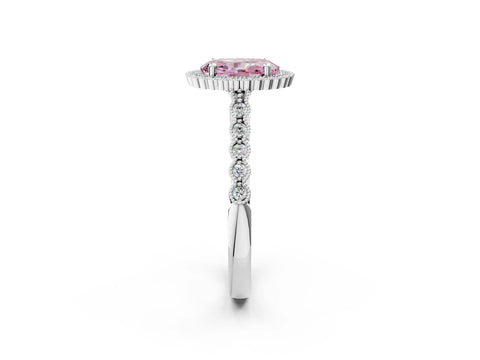 White gold Fancy Pink Oval Cut Cut Halo Pavé Solitaire Ring with Milgrain Band_14