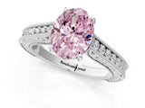 White gold Fancy Pink Oval Cut Cut Pave Band Milgrain Solitaire Ring_1