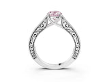 White gold Fancy Pink Oval Cut Cut Pave Band Milgrain Solitaire Ring_3