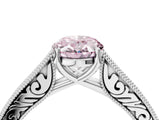 White gold Fancy Pink Oval Cut Cut Pave Band Milgrain Solitaire Ring_4