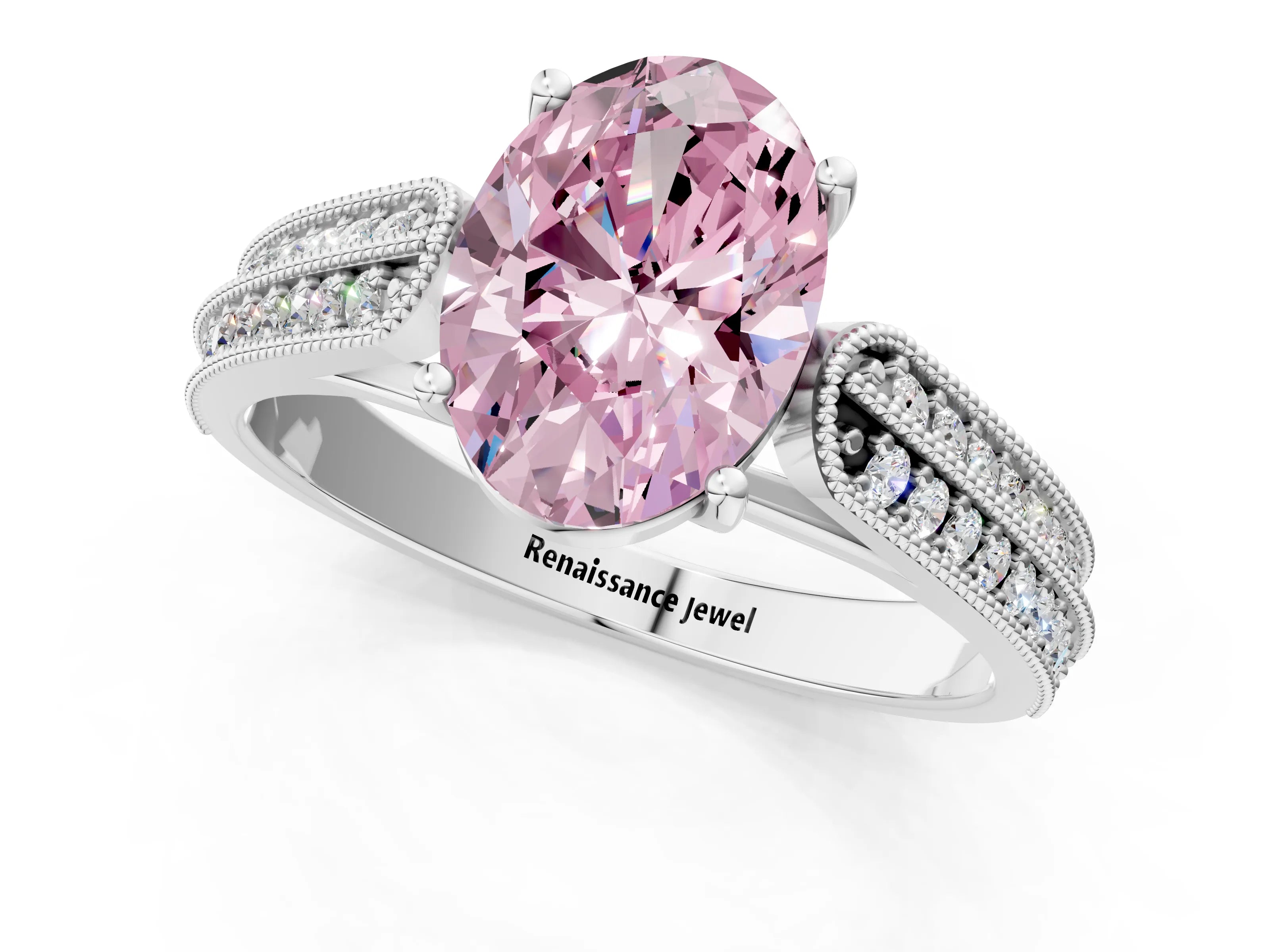 White gold Fancy Pink Oval Cut Cut Pave Split Shank Engagement Ring with Four-Prong Setting_13