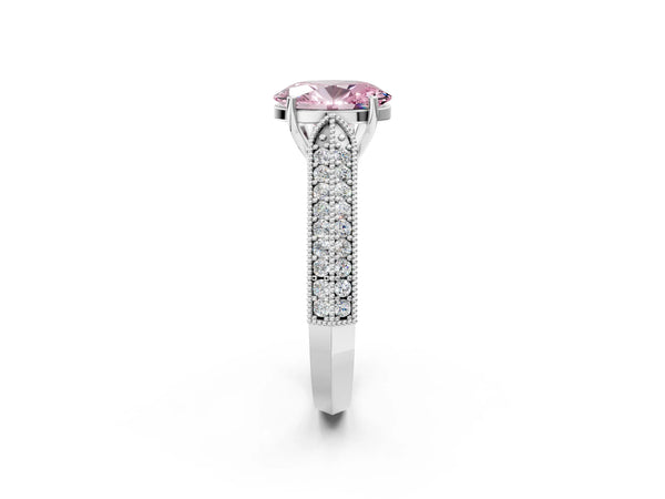 Platinum Fancy Pink Oval Cut Cut Pave Split Shank Engagement Ring with Four-Prong Setting