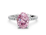 White gold Fancy Pink Oval Cut Diamond Brilliant Solitaire Ring with Pavé Band and Four-Prong Setting_12