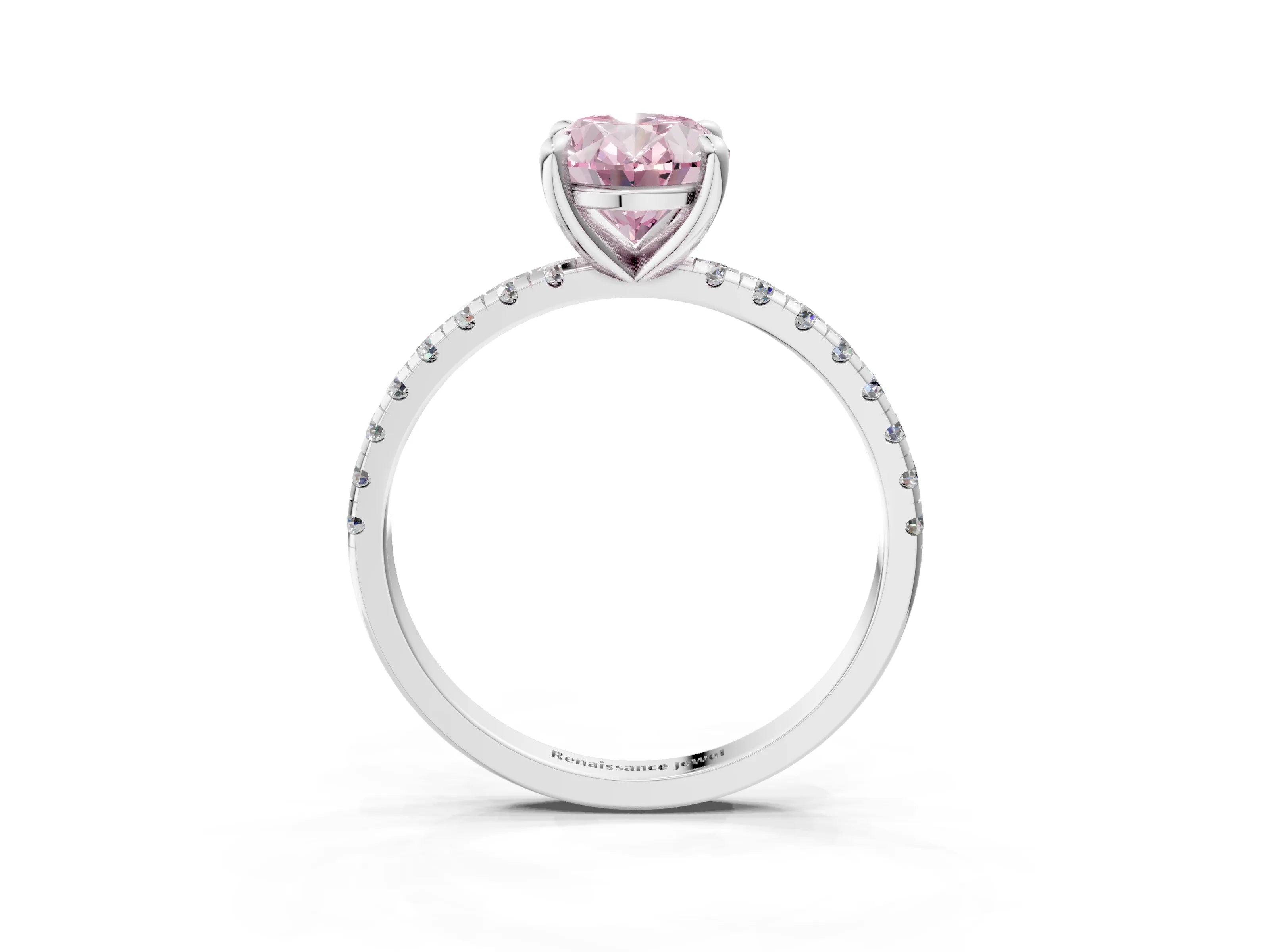 White gold Fancy Pink Oval Cut Diamond Brilliant Solitaire Ring with Pavé Band and Four-Prong Setting_3