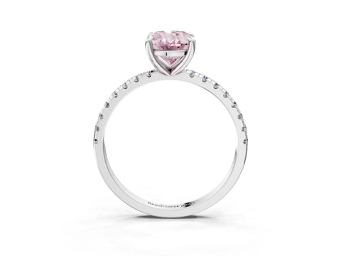 White gold Fancy Pink Oval Cut Diamond Brilliant Solitaire Ring with Pavé Band and Four-Prong Setting_3