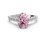 White gold Fancy Pink Oval Cut Diamond Cathedral Solitaire Ring with Round  Pavé Band_246