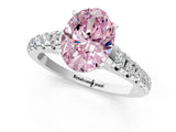 White gold Fancy Pink Oval Cut Diamond Cathedral Solitaire Ring with Round  Pavé Band_247