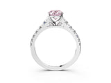 White gold Fancy Pink Oval Cut Diamond Cathedral Solitaire Ring with Round  Pavé Band_249