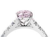 White gold Fancy Pink Oval Cut Diamond Cathedral Solitaire Ring with Round  Pavé Band_250