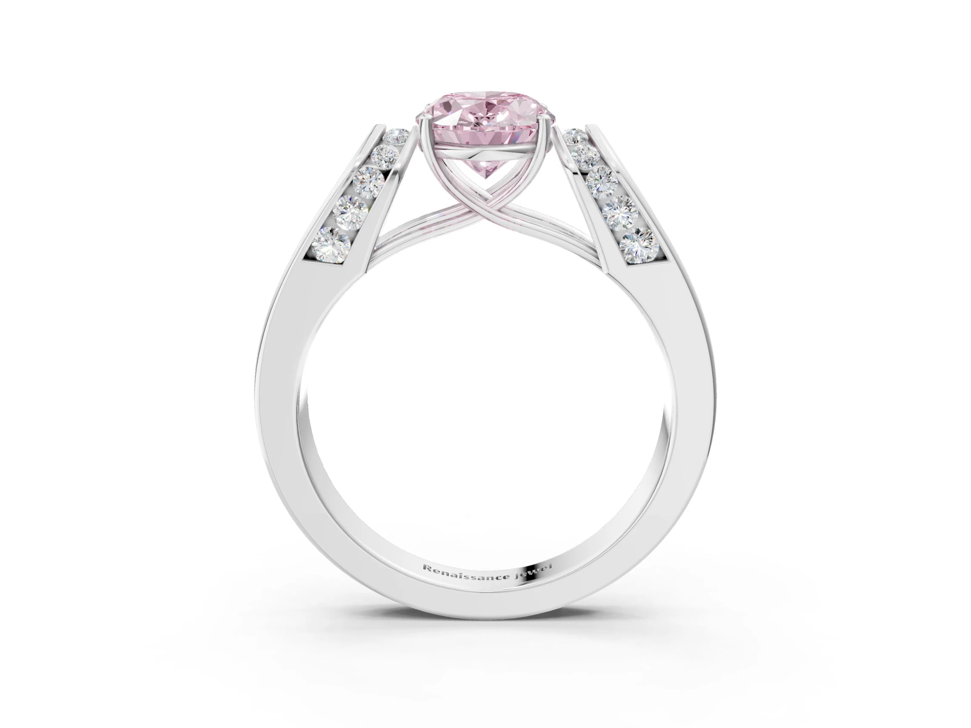 White gold Fancy Pink Oval Cut Diamond Channel Set Solitaire Ring with Four-Prong Setting_53