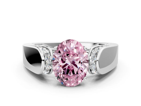 Platinum Oval Channel Set Engagement Ring Setting for Fancy Pink Center with Wide Band