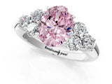 White gold Fancy Pink Oval  Cut Diamond Cluster Ring with Round Accent Stones and Prong Setting on a Classic Band_50