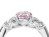 White gold Fancy Pink Oval  Cut Diamond Cluster Ring with Round Accent Stones and Prong Setting on a Classic Band_53