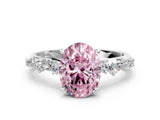White gold Fancy Pink Oval Cut Diamond Cluster Side Stone Solitaire Ring with Prong Setting_102