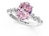 White gold Fancy Pink Oval Cut Diamond Cluster Side Stone Solitaire Ring with Prong Setting_103