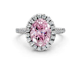 White gold Fancy Pink Oval Cut Diamond Cushion Halo Ring with Pavé Band_12
