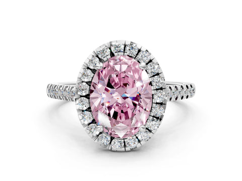 White gold Fancy Pink Oval Cut Diamond Cushion Halo Ring with Pavé Band_12