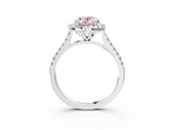 White gold Fancy Pink Oval Cut Diamond Cushion Halo Ring with Pavé Band_15