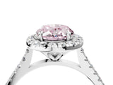 White gold Fancy Pink Oval Cut Diamond Cushion Halo Ring with Pavé Band_16