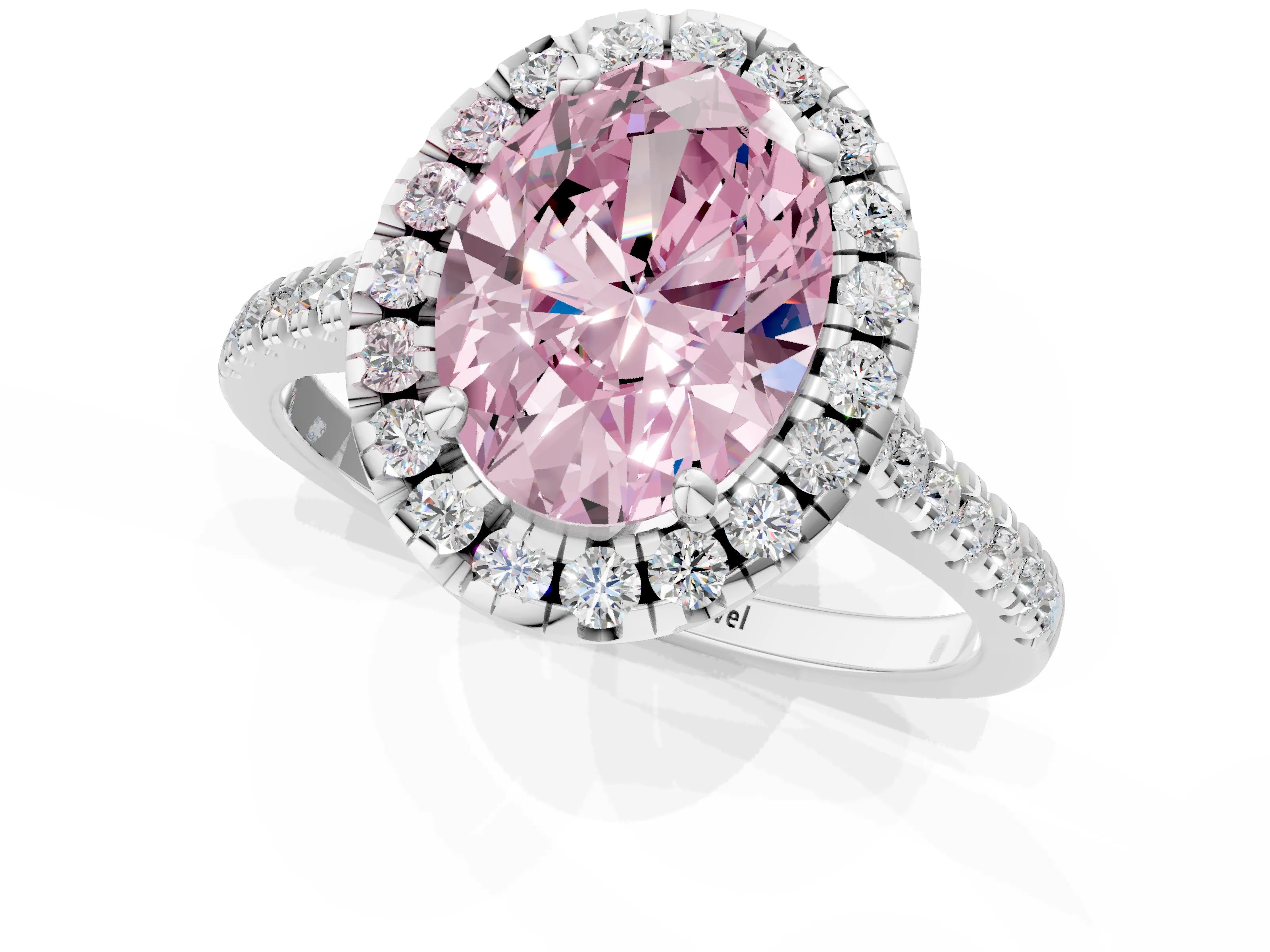 White gold Fancy Pink Oval Cut Diamond Cushion Halo Ring with Pavé Band_1