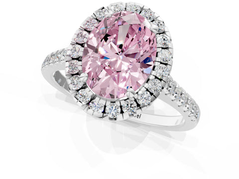White gold Fancy Pink Oval Cut Diamond Cushion Halo Ring with Pavé Band_1