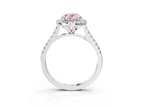 White gold Fancy Pink Oval Cut Diamond Cushion Halo Ring with Pavé Band_3