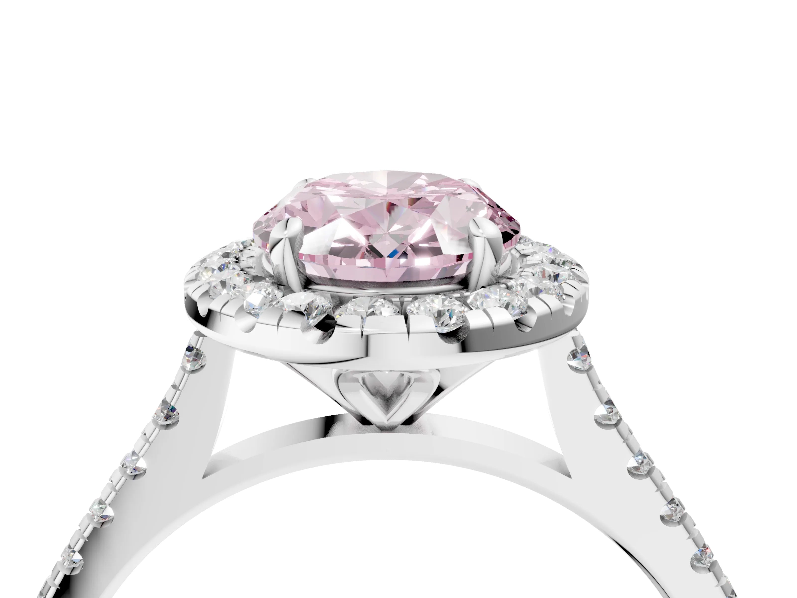 White gold Fancy Pink Oval Cut Diamond Cushion Halo Ring with Pavé Band_4