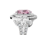 White gold Fancy Pink Oval Cut Diamond Double Halo Ring with Pavé Band and Prong Setting_101
