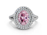 White gold Fancy Pink Oval Cut Diamond Double Halo Ring with Pavé Band and Prong Setting_119