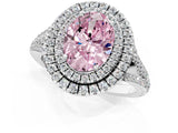 White gold Fancy Pink Oval Cut Diamond Double Halo Ring with Pavé Band and Prong Setting_82