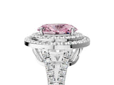 White gold Fancy Pink Oval Cut Diamond Double Halo Ring with Pavé Band and Prong Setting_86