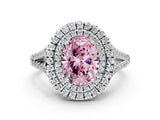 White gold Fancy Pink Oval Cut Diamond Double Halo Ring with Pavé Band and Prong Setting_93