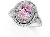 White gold Fancy Pink Oval Cut Diamond Double Halo Ring with Pavé Band and Prong Setting_97