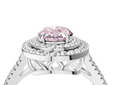 White gold Fancy Pink Oval Cut Diamond Double Halo Ring with Pavé Band and Prong Setting_97