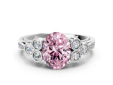 White gold Fancy Pink Oval  Cut Diamond Engagement Ring with Bezel Set Round Side Stones and Prong Setting_49