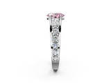 14K White Gold 2.51 Carat Pink VVS2 Oval Diamond Engagement Ring with Pavé Band and Four-Prong Setting