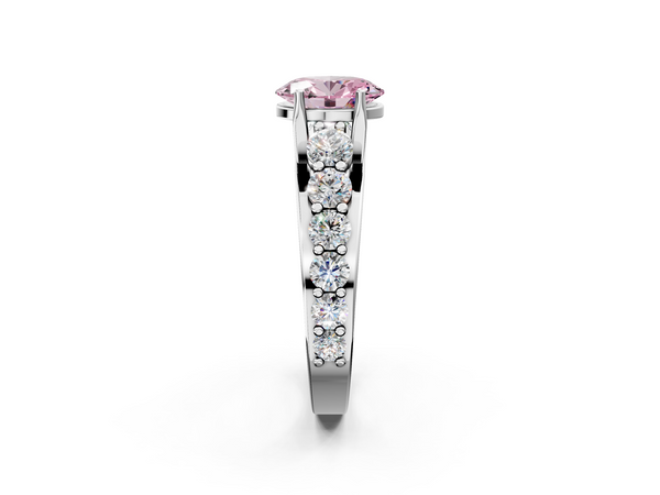 14K White Gold 2.51 Carat Pink VVS2 Oval Diamond Engagement Ring with Pavé Band and Four-Prong Setting