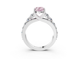 14K White Gold 2.51 Carat Pink VVS2 Oval Diamond Engagement Ring with Pavé Band and Four-Prong Setting