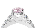 14K White Gold 2.51 Carat Pink VVS2 Oval Diamond Engagement Ring with Pavé Band and Four-Prong Setting