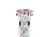 14K White Gold 2.51 Carat Pink VVS2 Oval Diamond Engagement Ring with Pavé Band and Four-Prong Setting