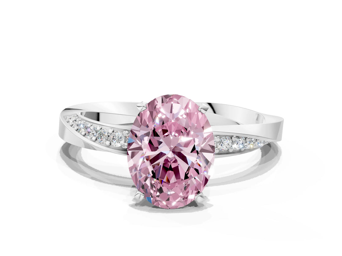 White gold Fancy Pink Oval Cut Diamond Engagement Ring with Side Stone Accents and Four-Prong Setting_12