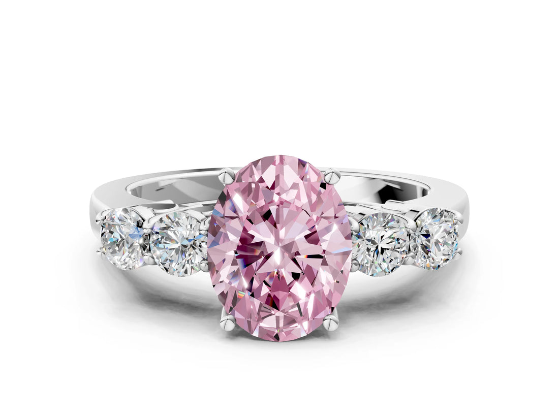 White gold Fancy Pink Oval  Cut Diamond Five-Stone Prong Set White Gold Ring_32