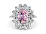 White gold Fancy Pink Oval Cut Diamond Floral Double Halo Engagement Ring with Prong Setting_49