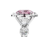 White gold Fancy Pink Oval  Cut Diamond Floral Halo Engagement Ring with Shared Prong Setting