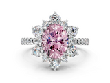 White gold Fancy Pink Oval  Cut Diamond Floral Halo Pave Band with Prong Setting_37